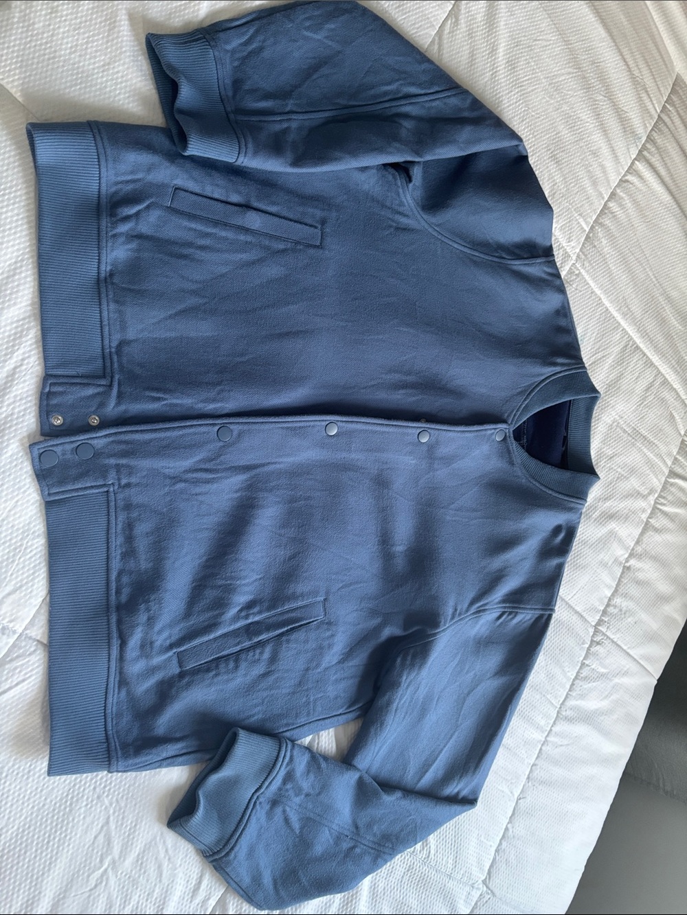Men's Blue Snap-Front Bomber Jacket 100% Cotton
